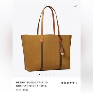 ISO Tory Burch triple compartment Perry Suede Tote - Toasted Sesame color